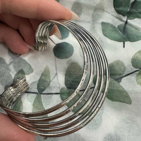 Modernist 925 Sterling Silver Wave Cuff Bracelet